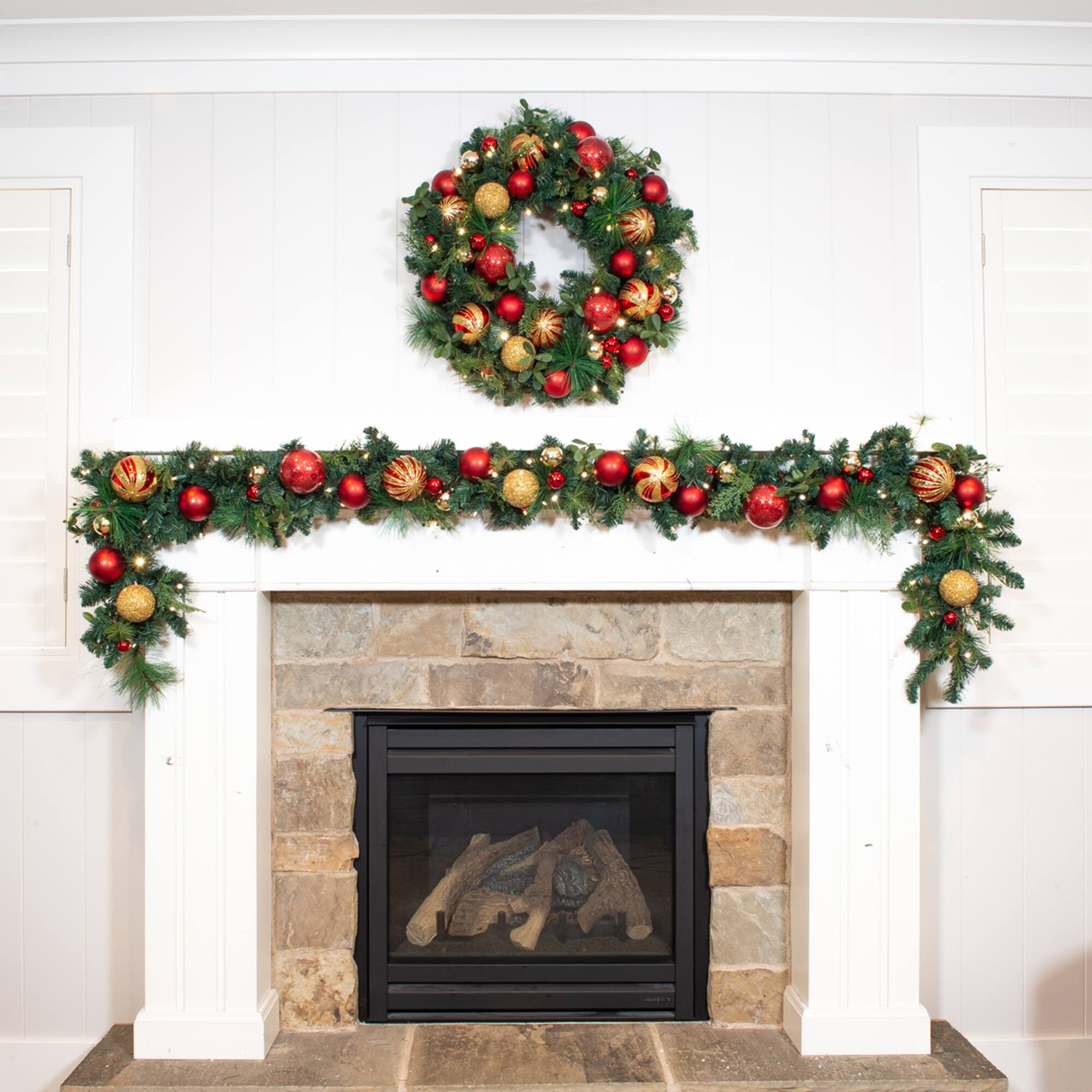 Village Lighting 30" Pre-Lit Christmas Classic Wreath, Clear LED Lights